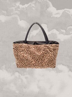 BOTTEGA VENETA Reversible Travel Tote Bag Cheetah Leopard Nylon Black